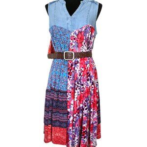 Boho Hippie Silky Sundress, Size S - M: Handmade Upcycled Patchwork Midi Dress